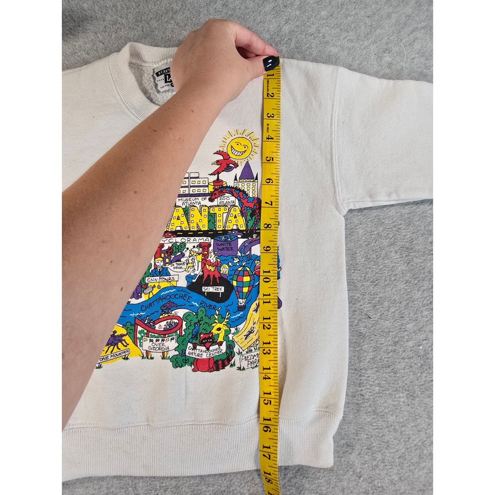 Vintage 90s Distressed Lee Atlanta Georgia Souvenir Crewneck Kids Small White - Picture 8 of 11